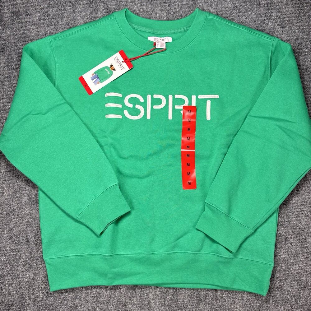 Esprit Women's Logo Fleece Crewneck Sweatshirt Green Viral 80's Costco MED NEW - Picture 3 of 6